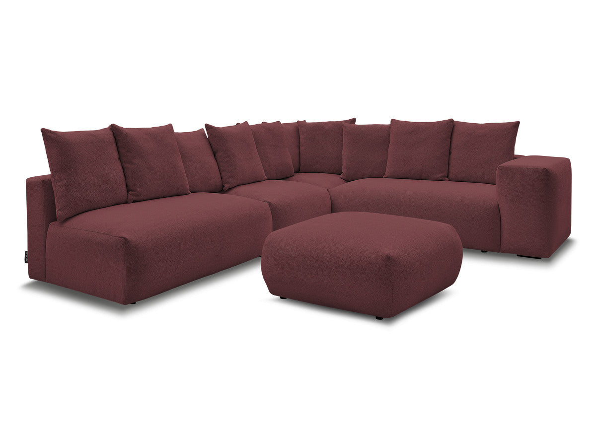 Canapé d'angle fixe modulable VOLTAIRE avec 2 chauffeuses 2 places, 1 angle et 1 chauffeuse 1 place tissu chiné avec pouf