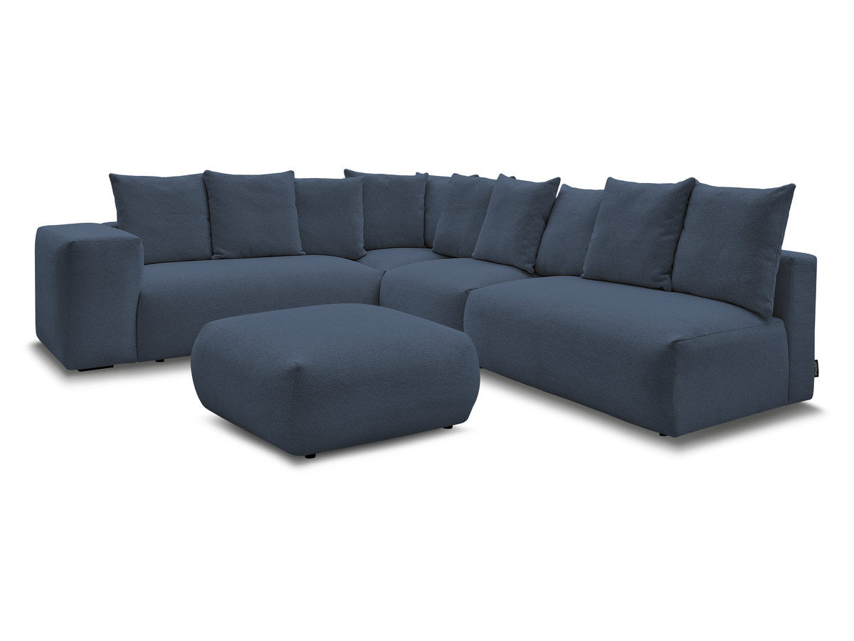 Canapé d'angle fixe modulable VOLTAIRE avec 2 chauffeuses 2 places, 1 angle et 1 chauffeuse 1 place tissu chiné avec pouf