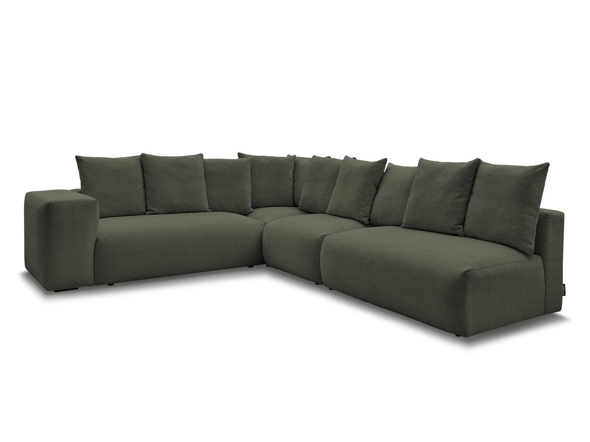 Canapé d'angle fixe modulable VOLTAIRE avec 2 chauffeuses 2 places, 1 angle et 1 chauffeuse 1 place tissu chiné