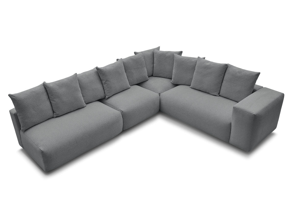 Canapé d'angle fixe modulable VOLTAIRE avec 2 chauffeuses 2 places, 1 angle et 1 chauffeuse 1 place tissu chiné