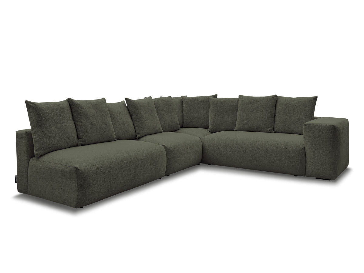 Canapé d'angle fixe modulable VOLTAIRE avec 2 chauffeuses 2 places, 1 angle et 1 chauffeuse 1 place tissu chiné