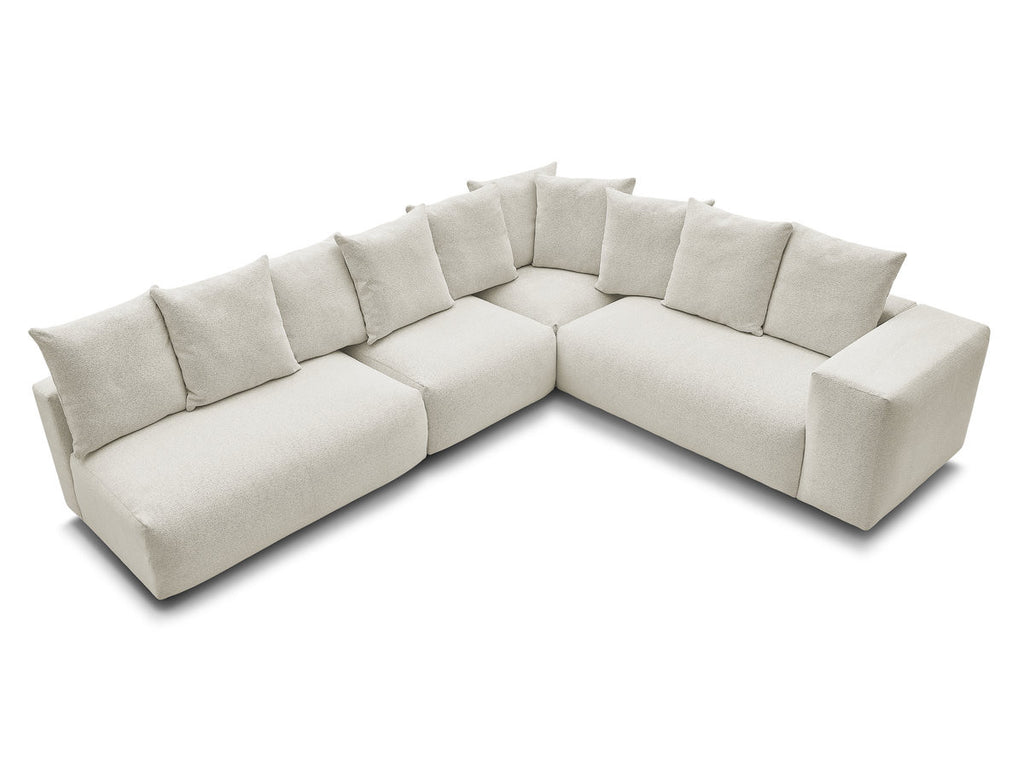 Canapé d'angle fixe modulable VOLTAIRE avec 2 chauffeuses 2 places, 1 angle et 1 chauffeuse 1 place tissu chiné