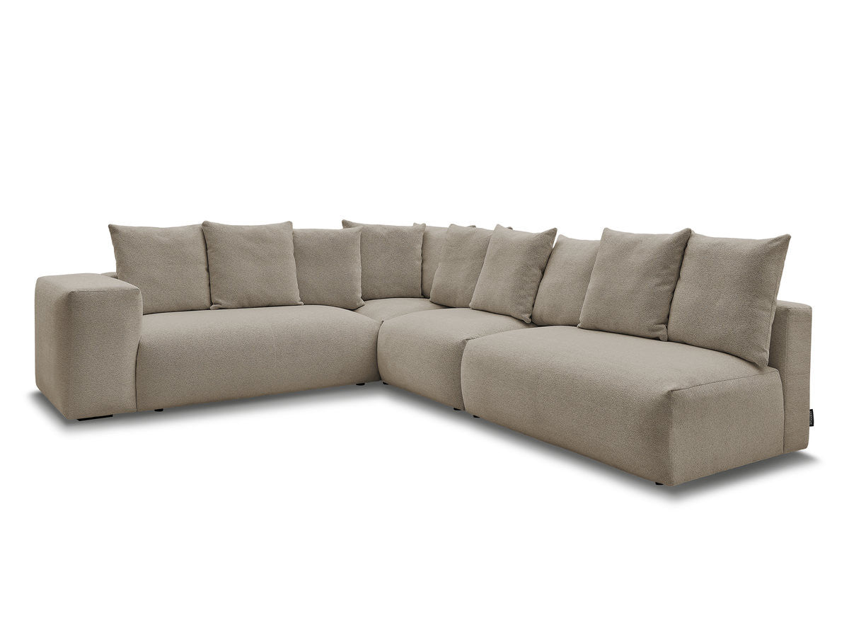 Canapé d'angle fixe modulable VOLTAIRE avec 2 chauffeuses 2 places, 1 angle et 1 chauffeuse 1 place tissu chiné