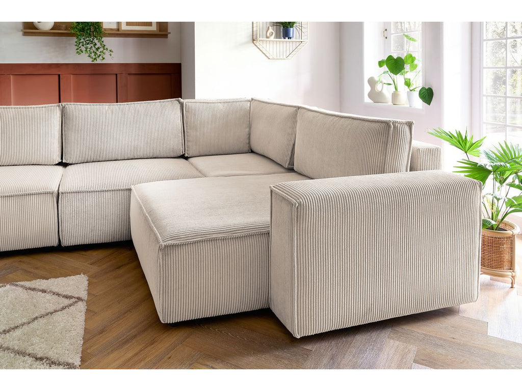Canapé d'angle fixe modulable XL NIHAD tissu velours côtelé avec chauffeuse 2 places