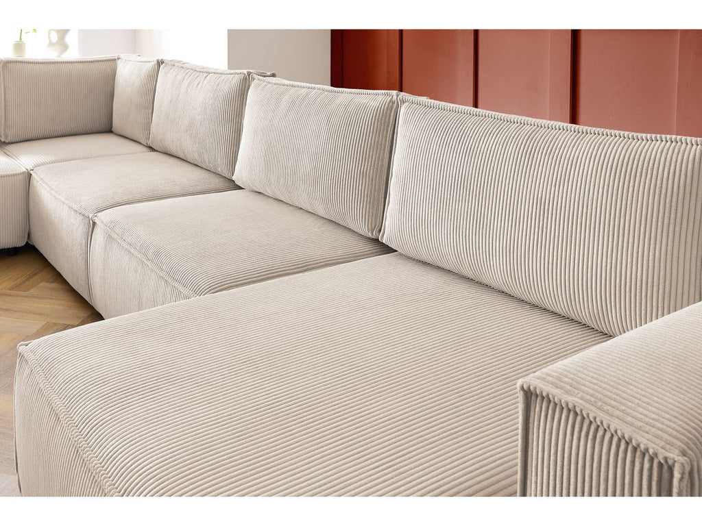Canapé d'angle fixe modulable XL NIHAD tissu velours côtelé avec pouf
