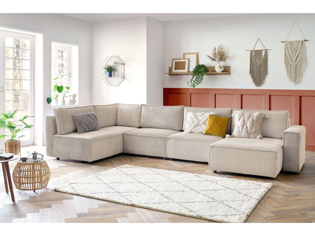 Canapé d'angle fixe modulable XL NIHAD tissu velours côtelé