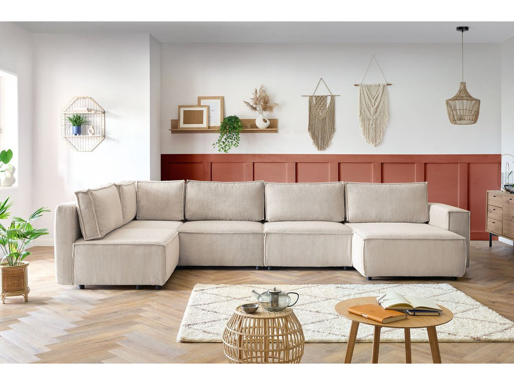 Canapé d'angle fixe modulable XL NIHAD tissu velours côtelé