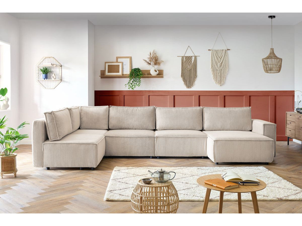 Canapé d'angle fixe modulable XL NIHAD tissu velours côtelé