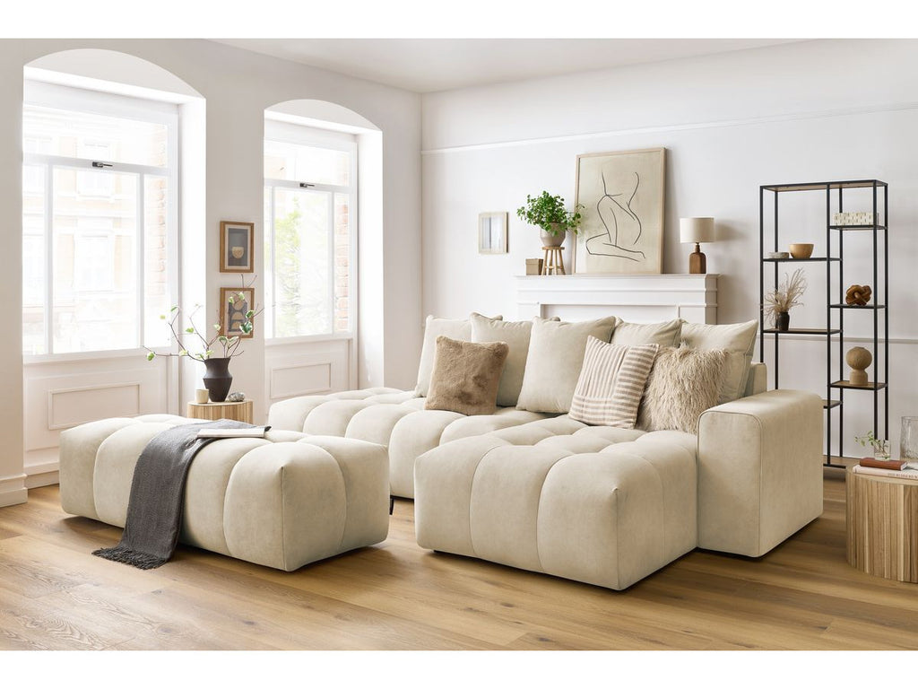 Canapé d'angle fixe MONT-BLANC velours avec pouf