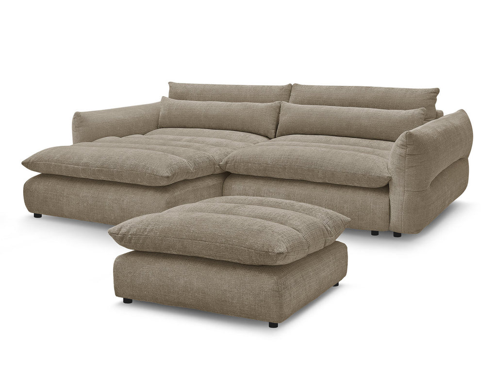 Canapé d'angle fixe NEIL tissu texturé avec pouf