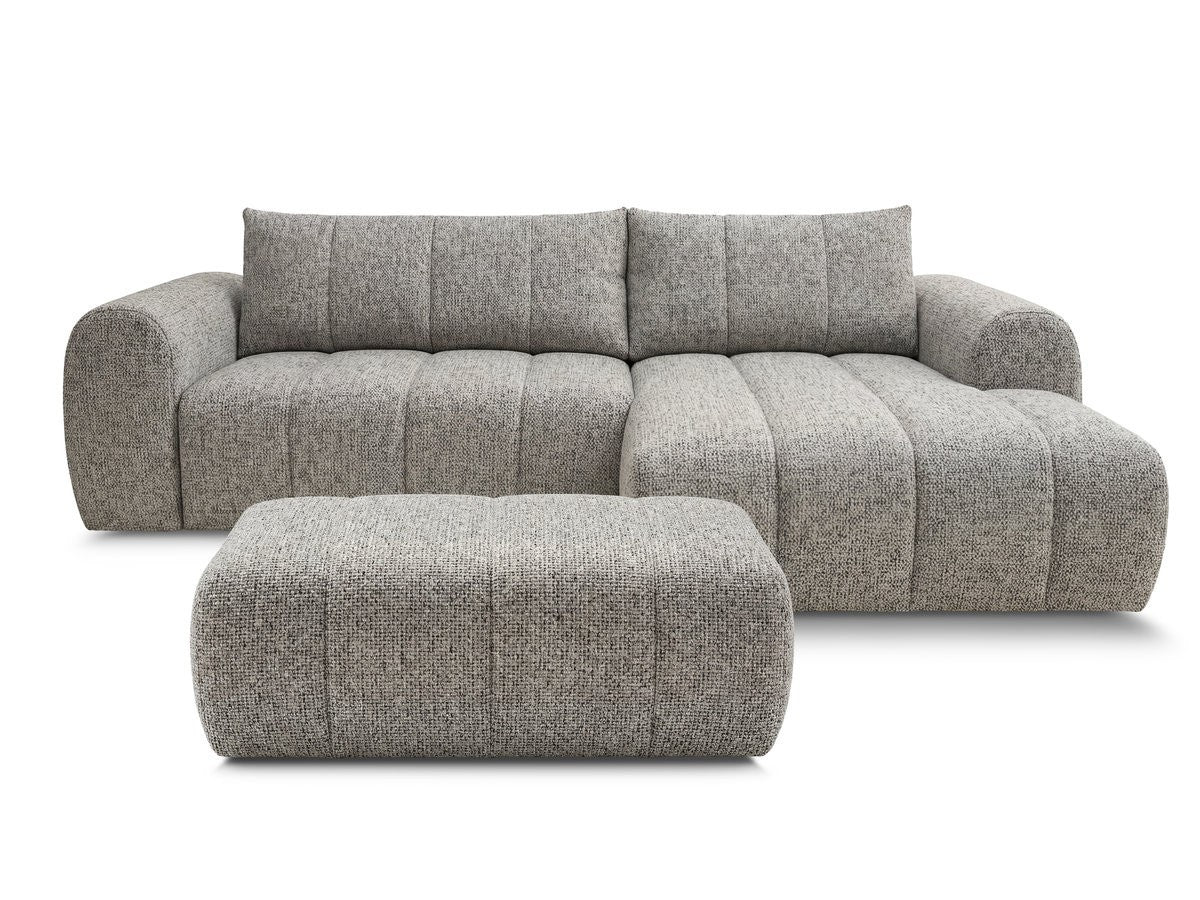 Canapé d'angle fixe NESTY tissu chiné avec pouf