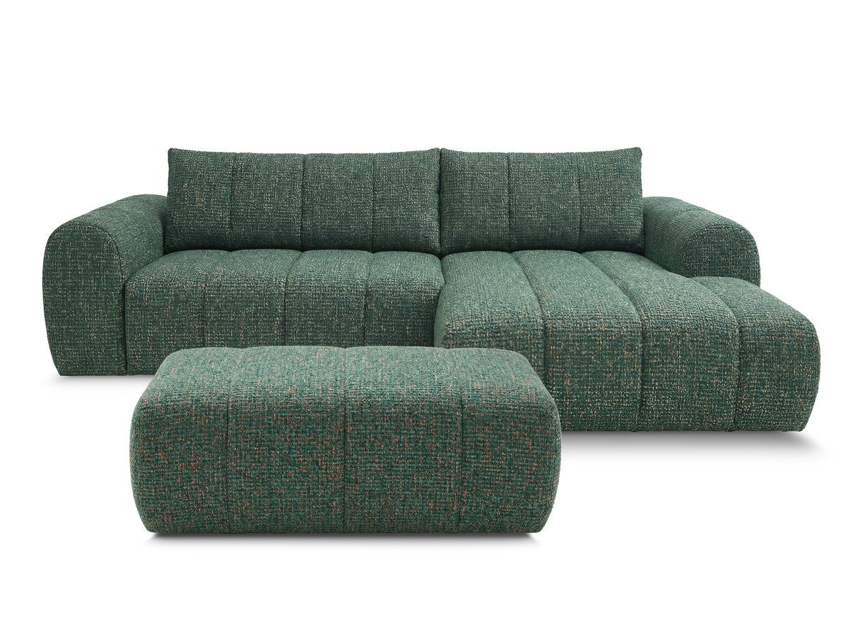 Canapé d'angle fixe NESTY tissu chiné avec pouf