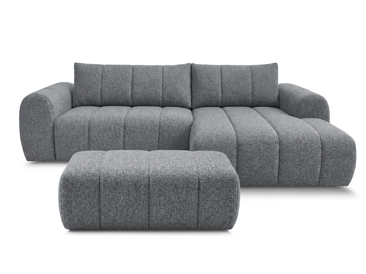 Canapé d'angle fixe NESTY tissu chiné avec pouf
