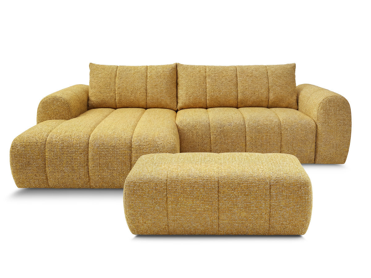Canapé d'angle fixe NESTY tissu chiné avec pouf