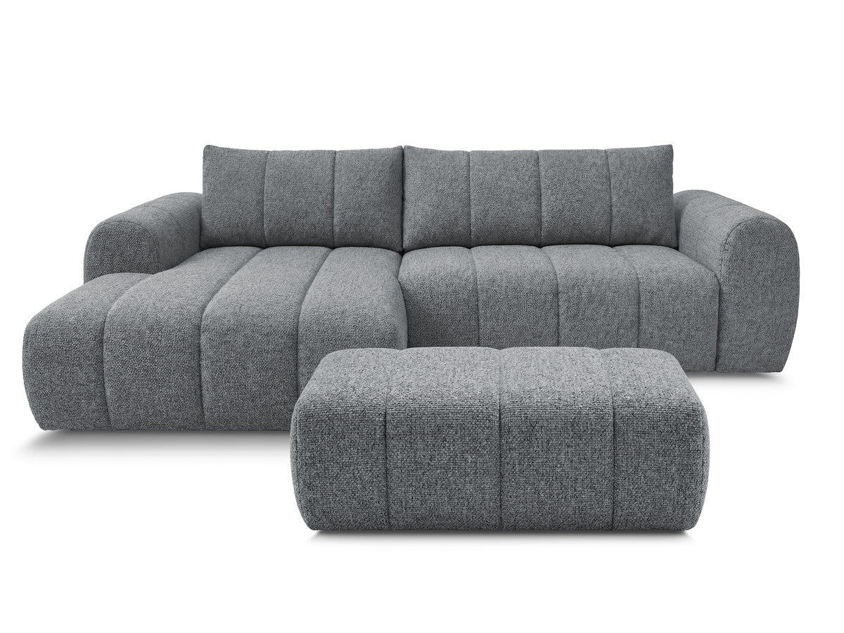 Canapé d'angle fixe NESTY tissu chiné avec pouf
