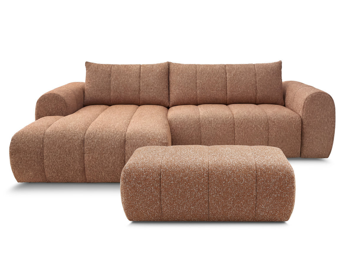 Canapé d'angle fixe NESTY tissu chiné avec pouf