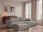Canapé d'angle fixe NESTY tissu chiné avec pouf