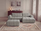 Canapé d'angle fixe NESTY tissu chiné avec pouf