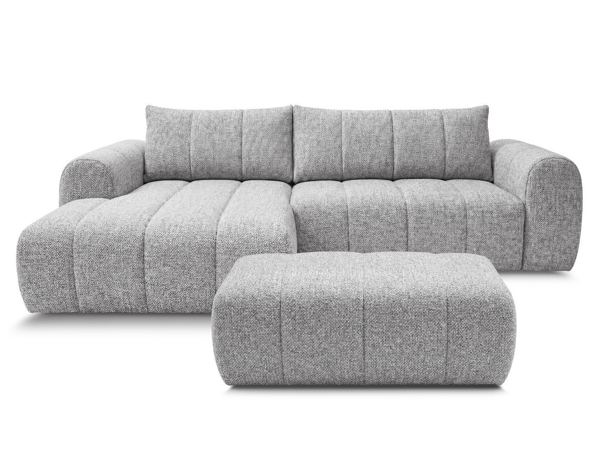 Canapé d'angle fixe NESTY tissu chiné avec pouf