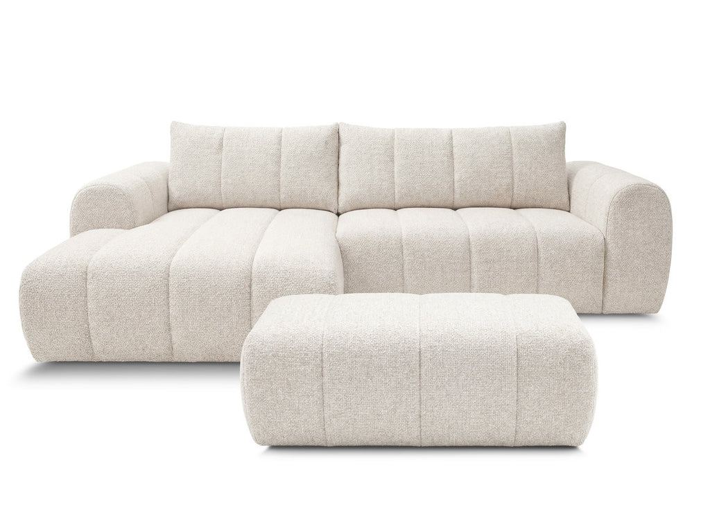 Canapé d'angle fixe NESTY tissu chiné avec pouf