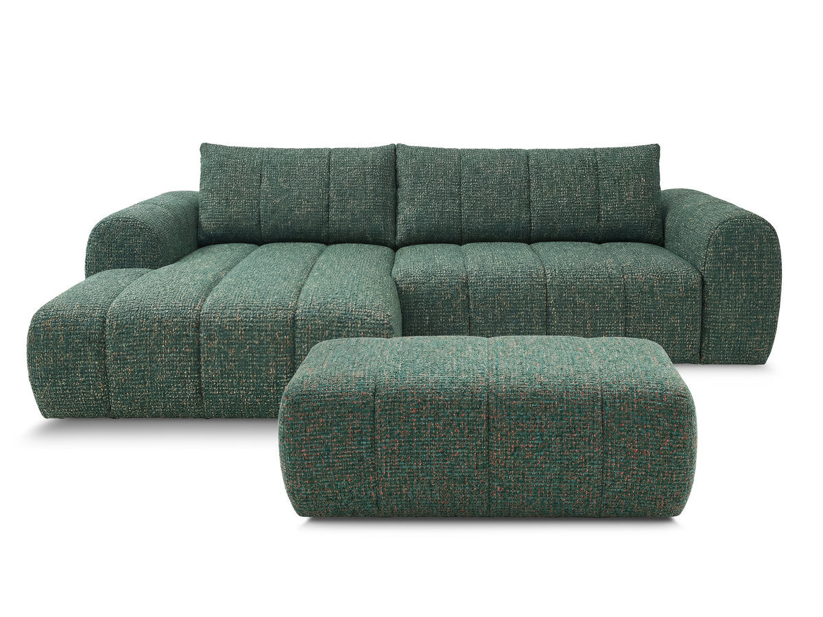 Canapé d'angle fixe NESTY tissu chiné avec pouf
