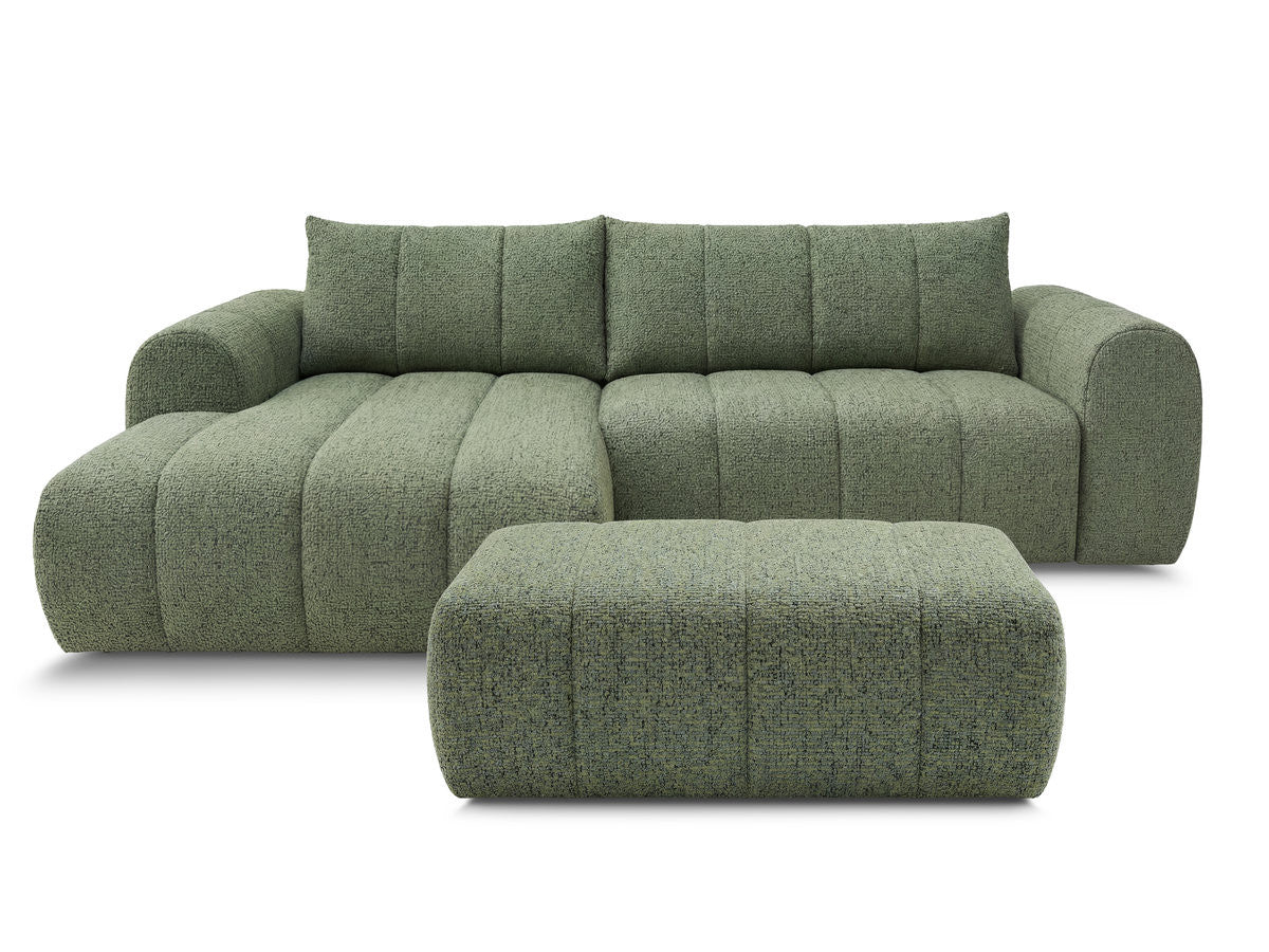 Canapé d'angle fixe NESTY tissu chiné avec pouf