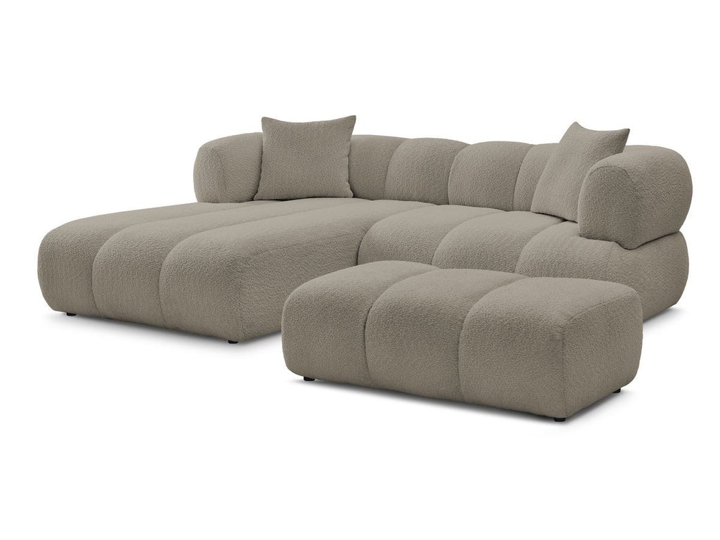 Canapé d'angle fixe PAMIRA tissu bouclette avec pouf
