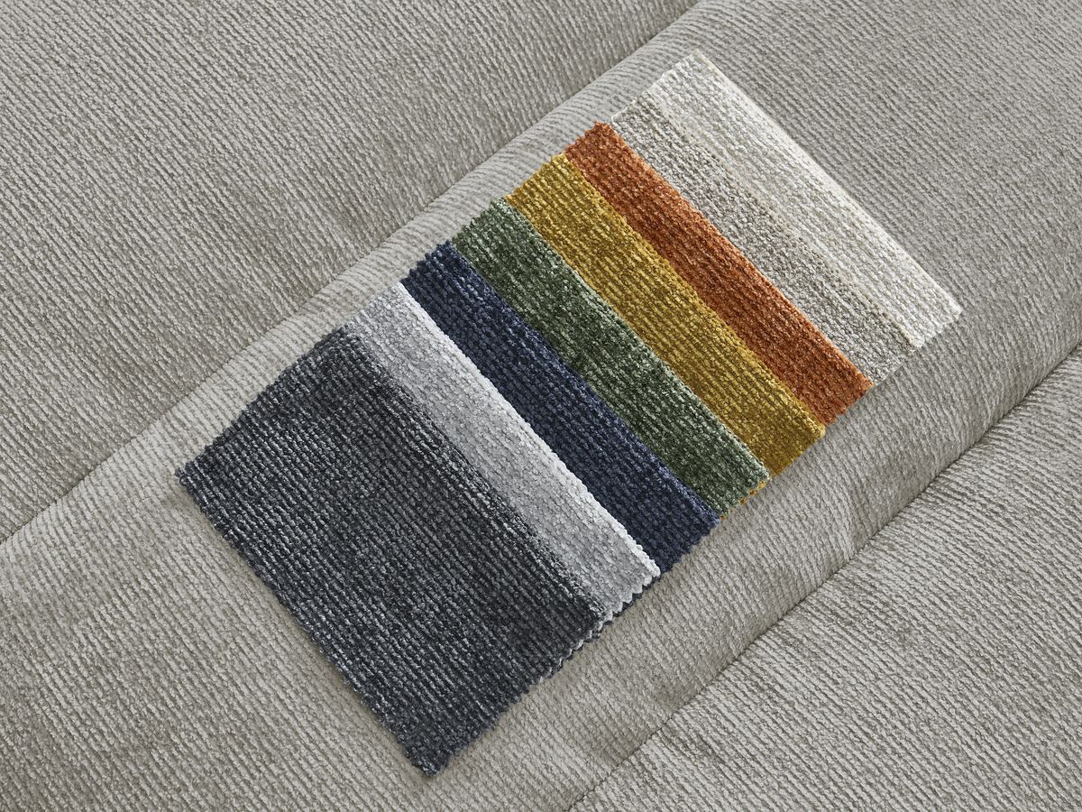 Canapé d'angle fixe SIERRA tissu texturé avec pouf