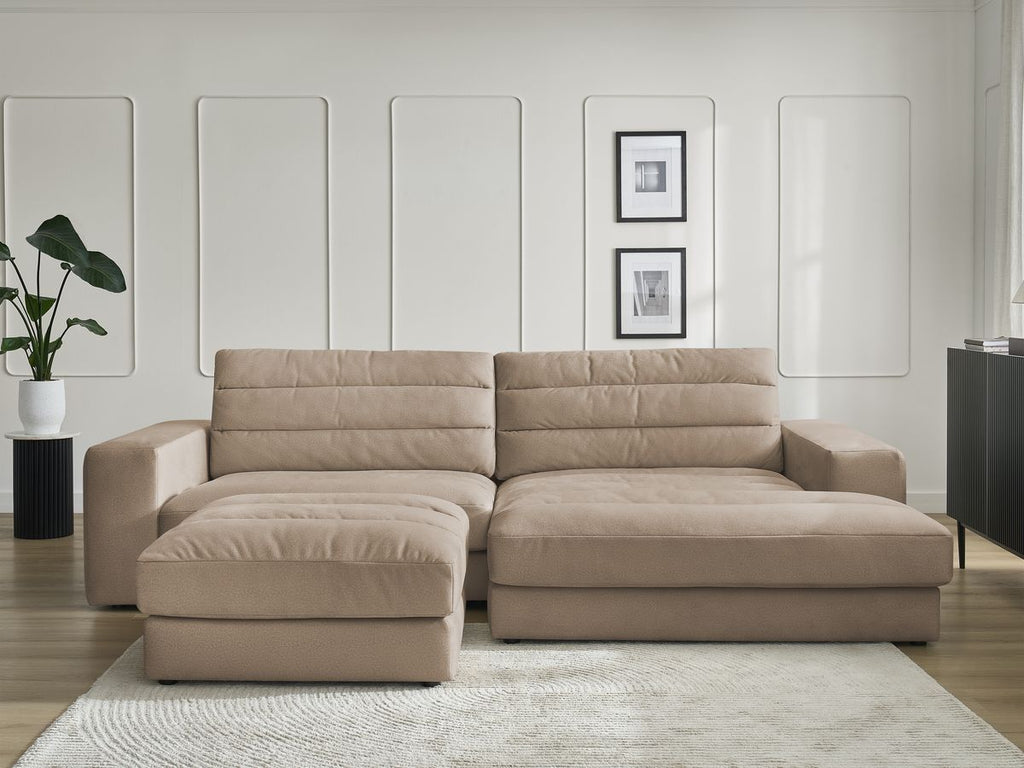 Canapé d'angle fixe SIERRA velours avec pouf