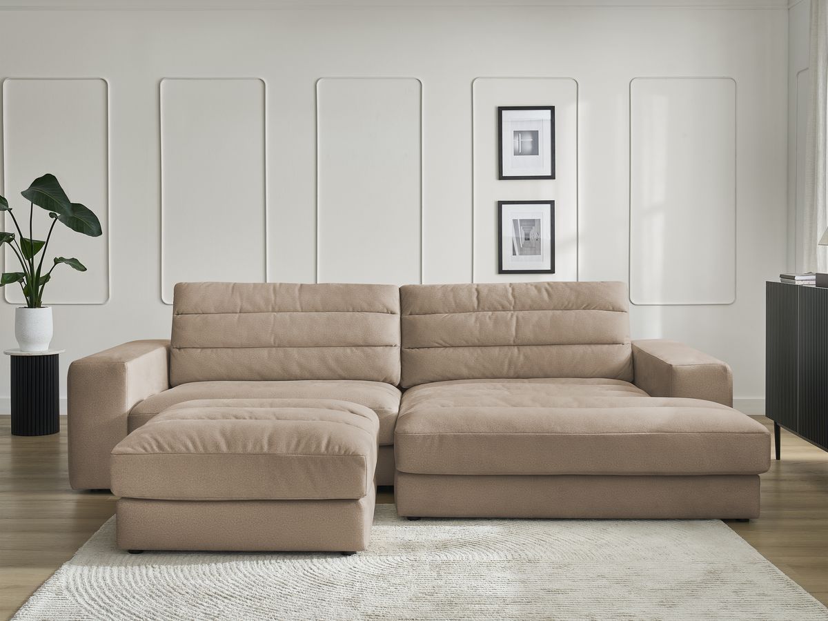 Canapé d'angle fixe SIERRA velours avec pouf