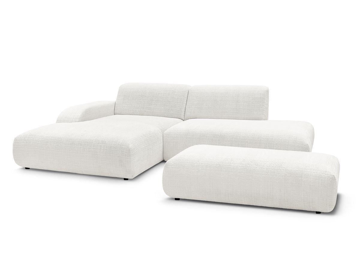 Canapé d'angle fixe SIRIUS tissu texturé avec grand pouf