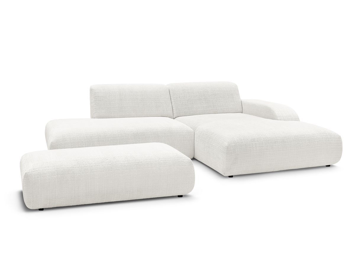 Canapé d'angle fixe SIRIUS tissu texturé avec grand pouf