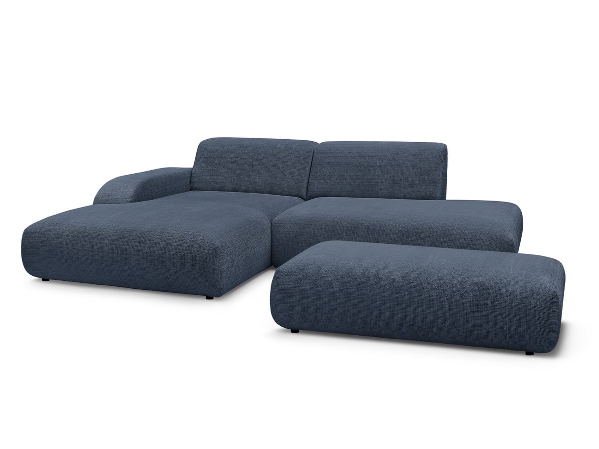 Canapé d'angle fixe SIRIUS tissu texturé avec grand pouf