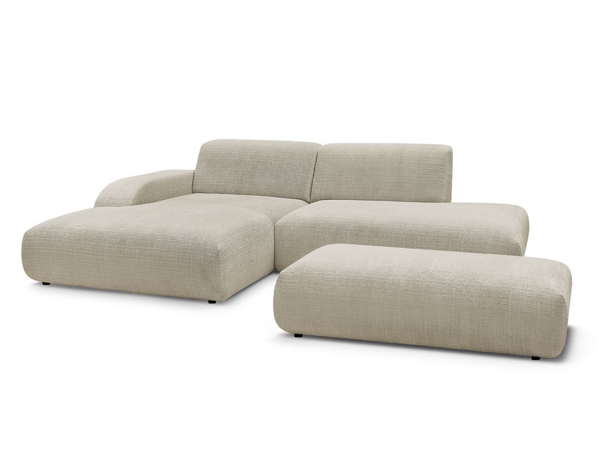 Canapé d'angle fixe SIRIUS tissu texturé avec grand pouf