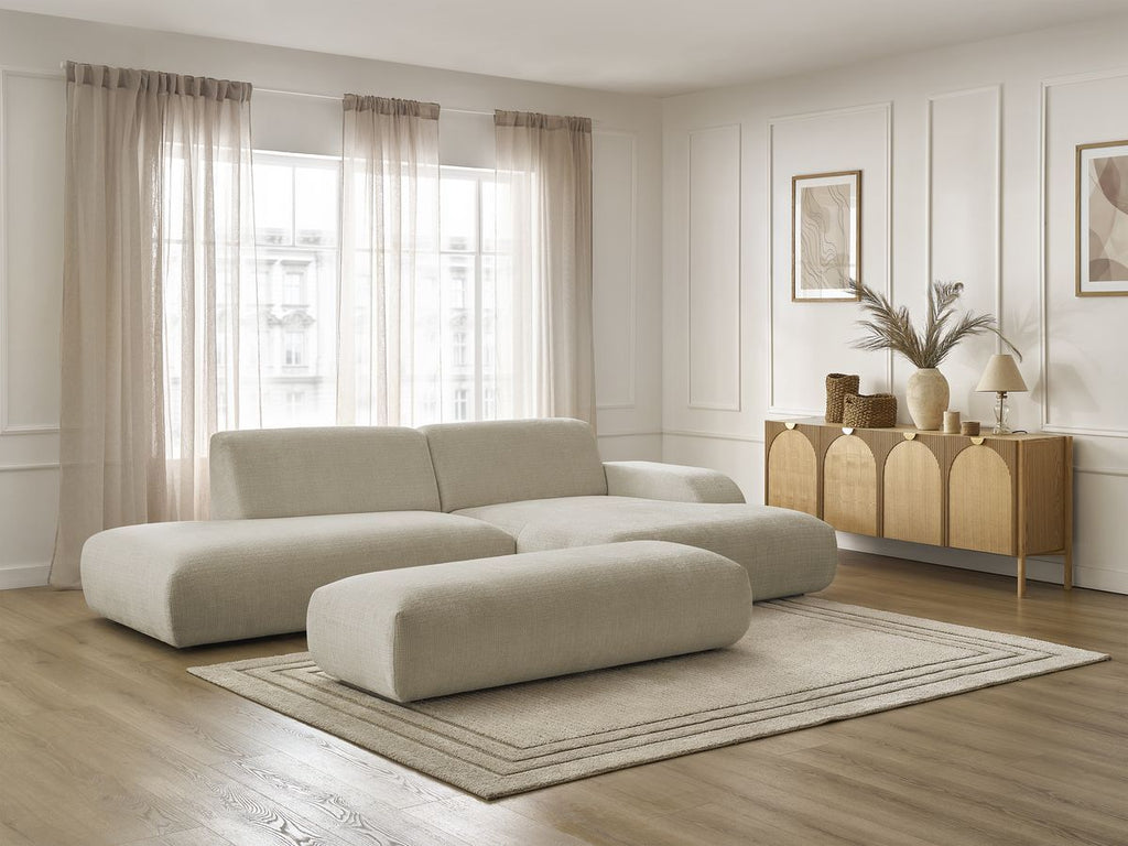 Canapé d'angle fixe SIRIUS tissu texturé avec grand pouf