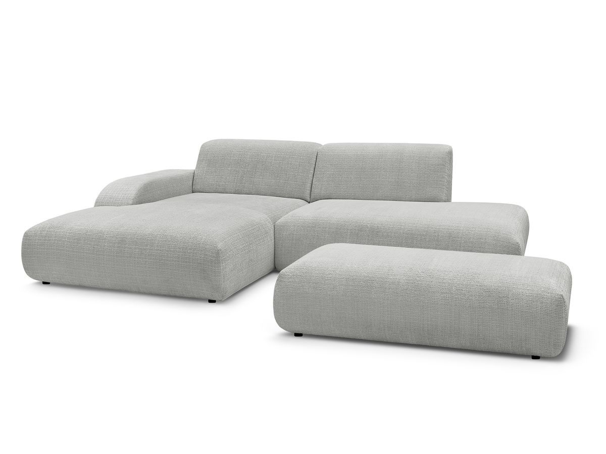 Canapé d'angle fixe SIRIUS tissu texturé avec grand pouf