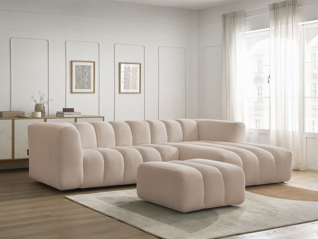 Canapé d'angle fixe TALIA tissu chiné avec pouf