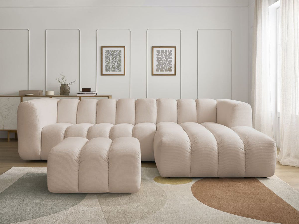Canapé d'angle fixe TALIA tissu chiné avec pouf
