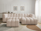 Canapé d'angle fixe TALIA tissu chiné avec pouf