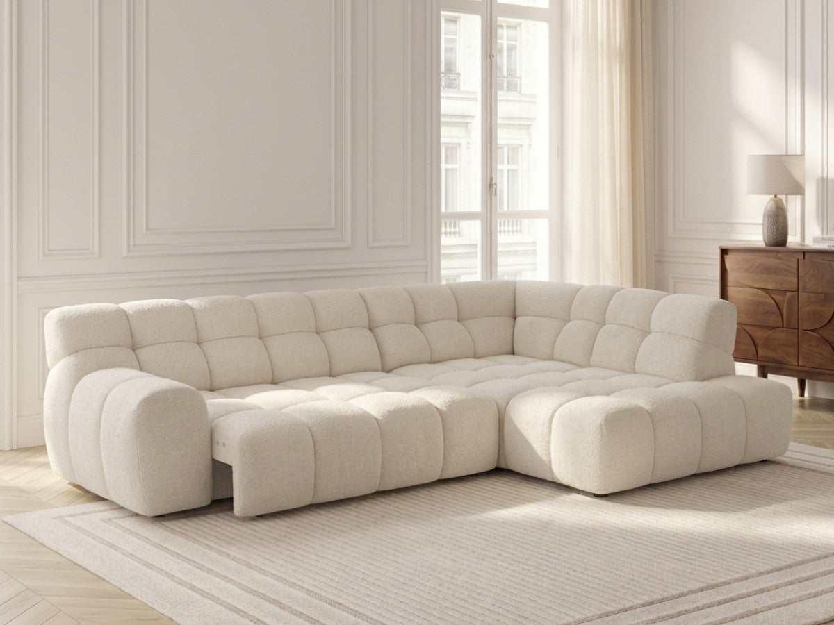 Canapé d'angle L convertible avance-recule électrique ANDRE tissu texturé