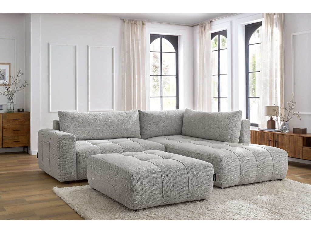 Canapé d'angle L convertible coffre ARSENE avec pouf
