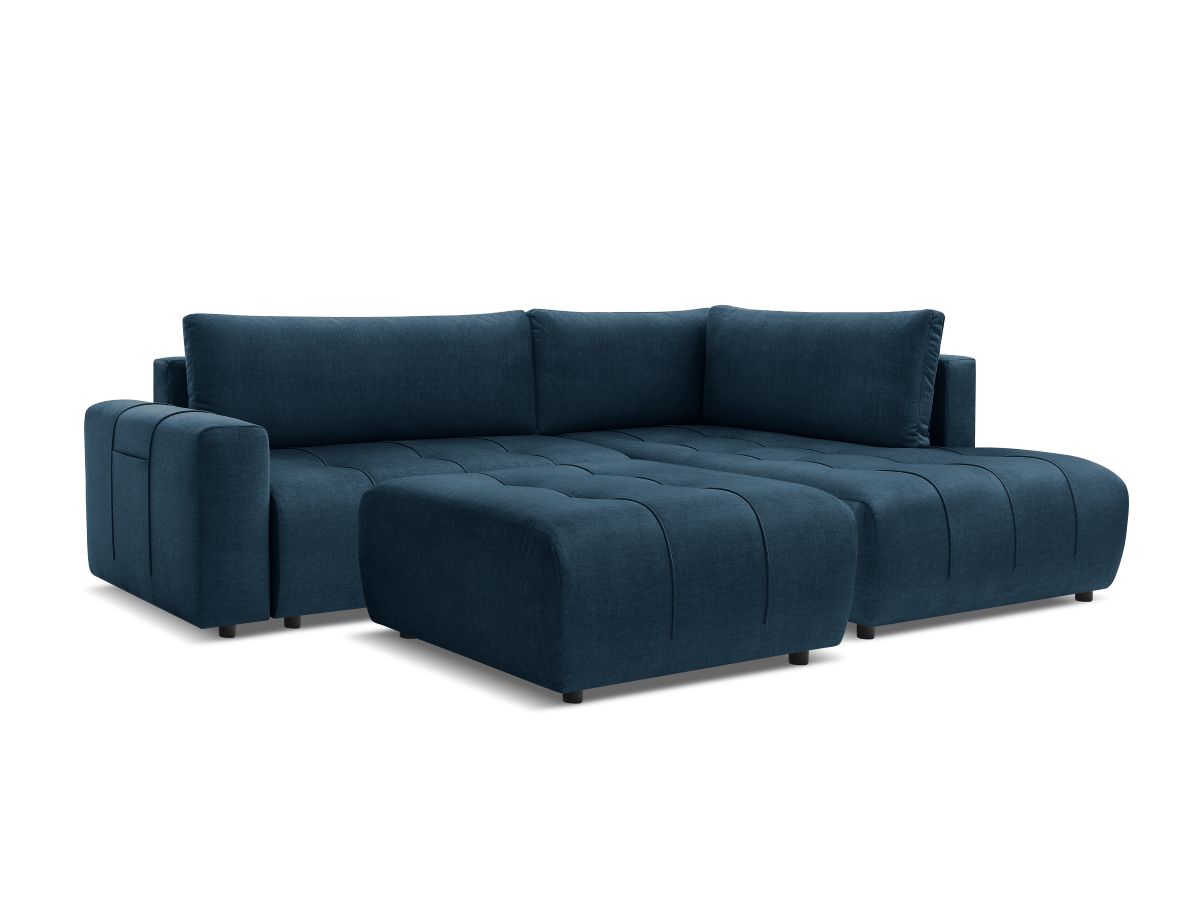 Canapé d'angle L convertible coffre ARSENE tissu velours avec pouf