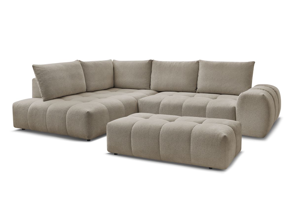 Canapé d'angle L convertible coffre EVEREST tissu chiné avec pouf