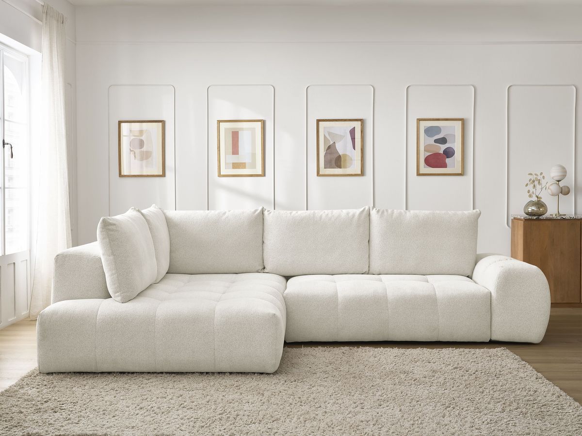 Canapé d'angle L convertible coffre EVEREST tissu chiné