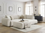 Canapé d'angle L convertible coffre LUCIEN gros côtelé doux avec pouf