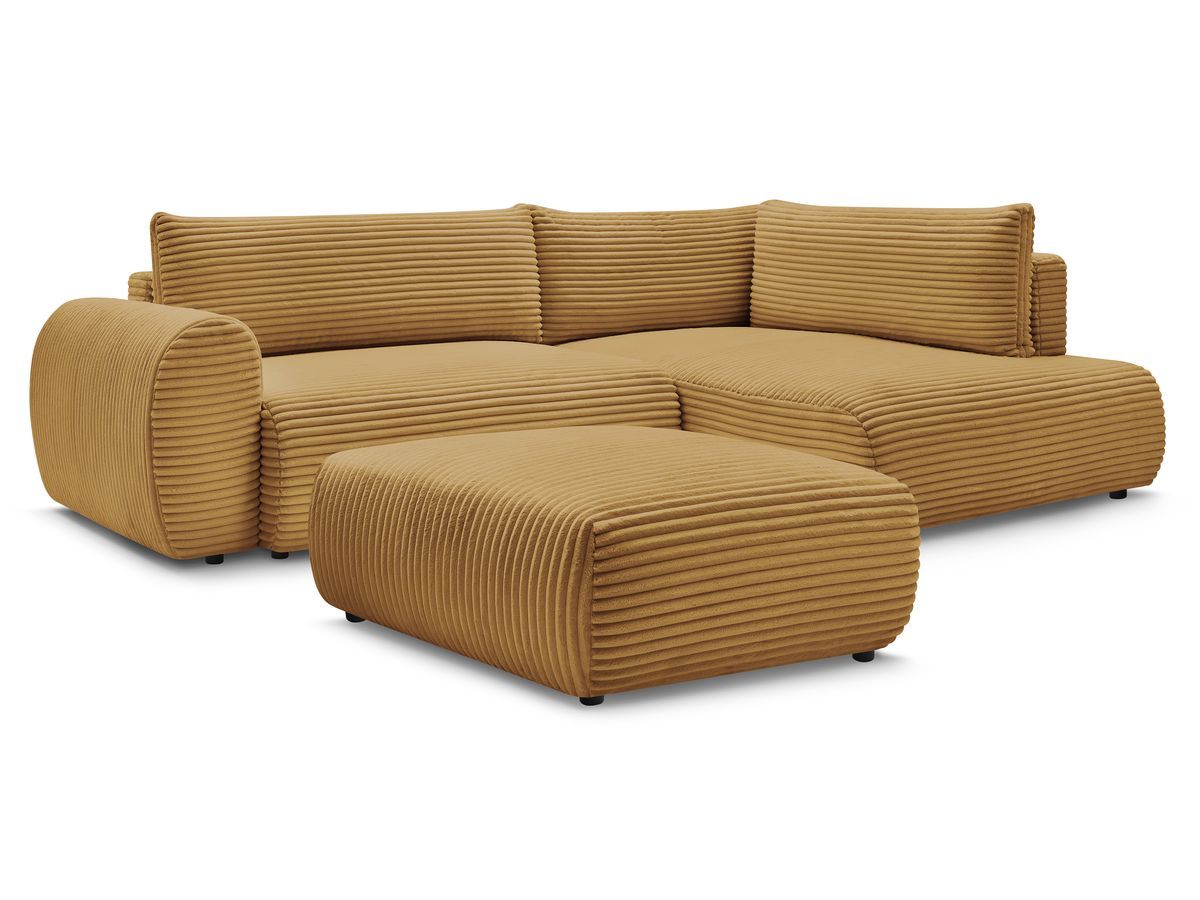 Canapé d'angle L convertible coffre LUCIEN gros côtelé doux avec pouf