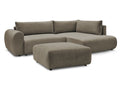 Canapé d'angle L convertible coffre LUCIEN tissu lisse avec pouf