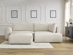 Canapé d'angle L convertible coffre LUCIEN tissu lisse avec pouf
