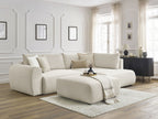 Canapé d'angle L convertible coffre LUCIEN tissu lisse avec pouf