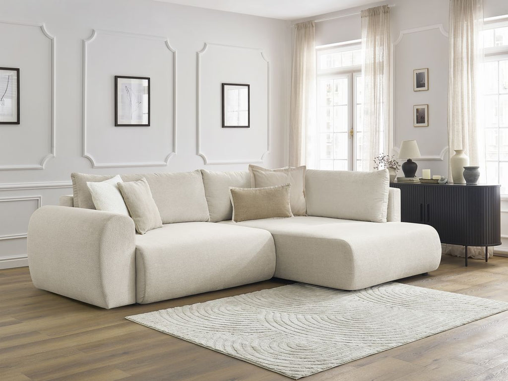 Canapé d'angle L convertible coffre LUCIEN tissu lisse
